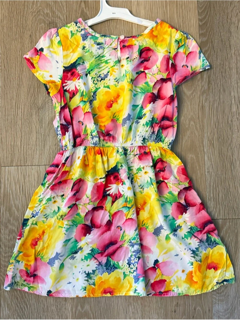 GAP Girl's Size Small (6-7) Bright Yellow & Pink Short Sleeve Rayon Dress